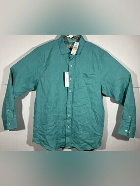 Tommy Bahama Men's Costa Tautira Stretch Linen Blend Pocket Teal Camp Shirt Sz M